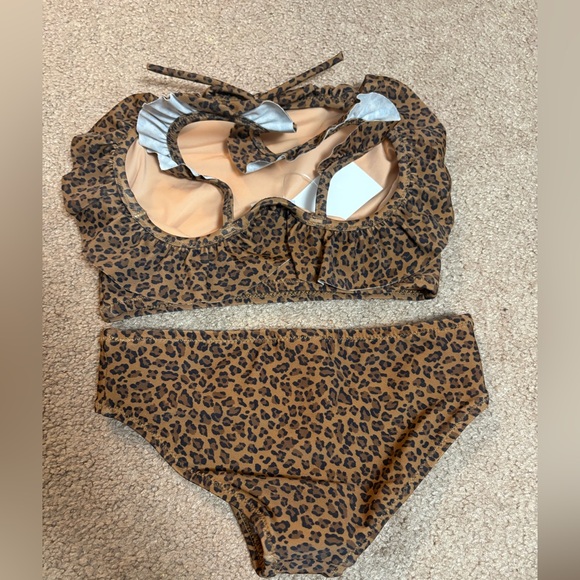 NWT J.Crew Crewcuts Girls' Ruffle Halter-Neck Two-Piece Swimsuit -Brown Cheetah - Picture 3 of 6